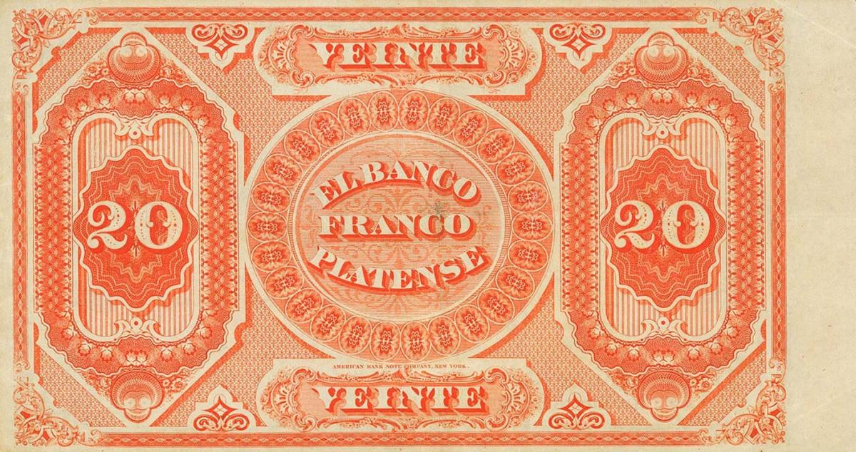 Back of Uruguay pS173b: 20 Pesos from 1871