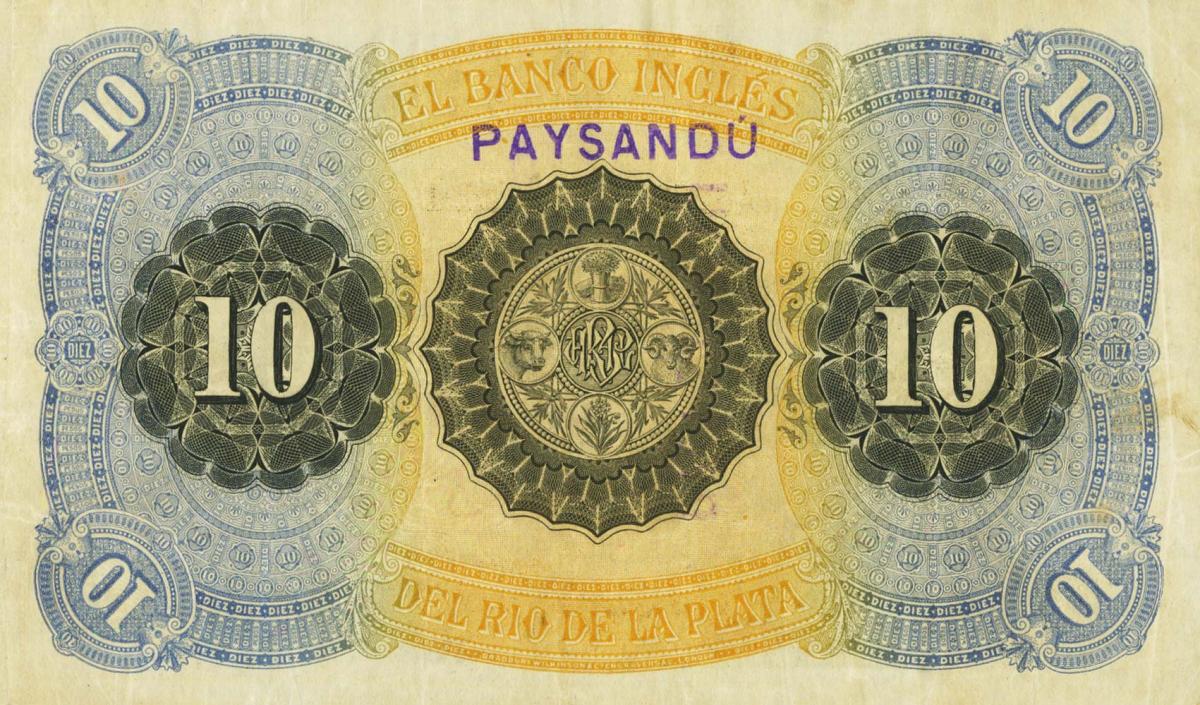 Back of Uruguay pS191b: 10 Pesos from 1885