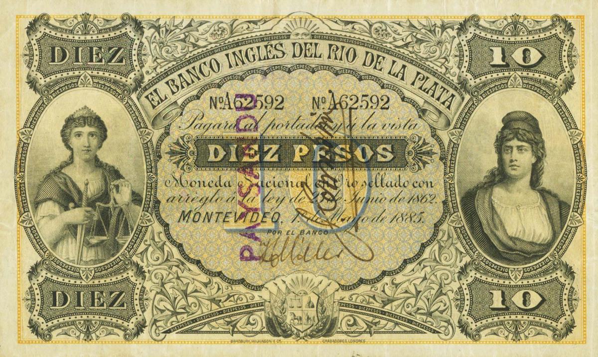 Front of Uruguay pS191b: 10 Pesos from 1885