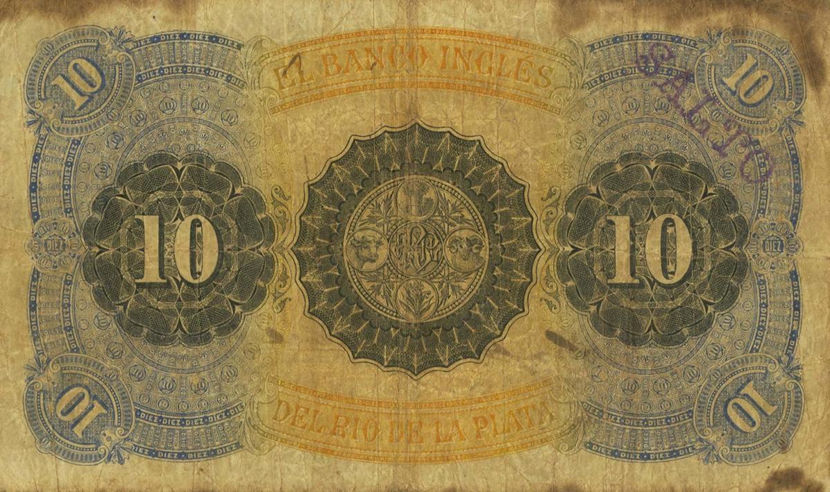 Back of Uruguay pS191c: 10 Pesos from 1885