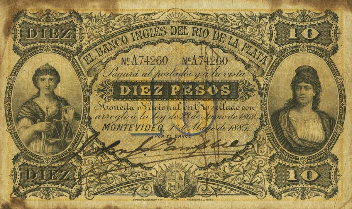 Front of Uruguay pS191c: 10 Pesos from 1885