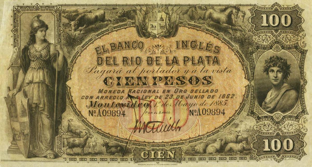 Front of Uruguay pS194a: 100 Pesos from 1885