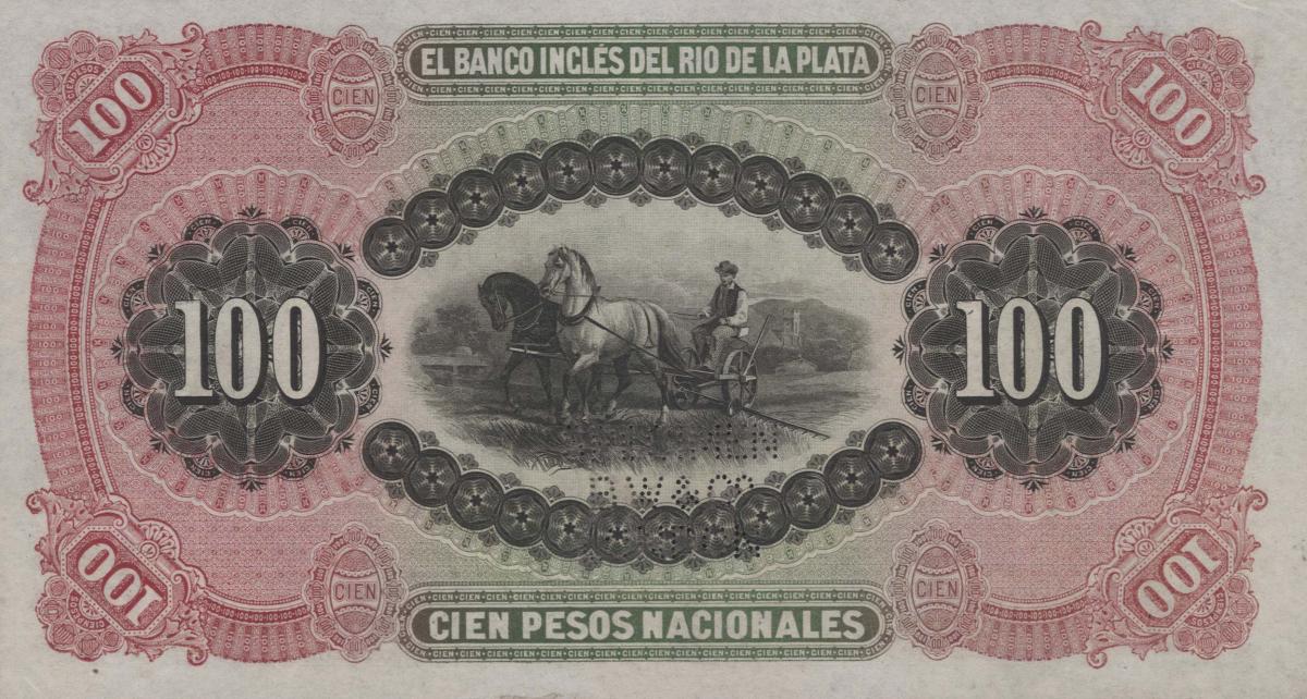 Back of Uruguay pS194s: 100 Pesos from 1885