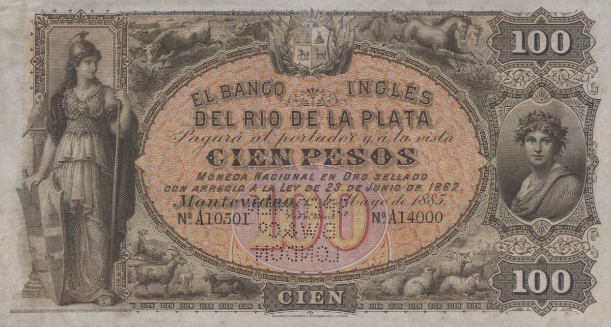 Front of Uruguay pS194s: 100 Pesos from 1885