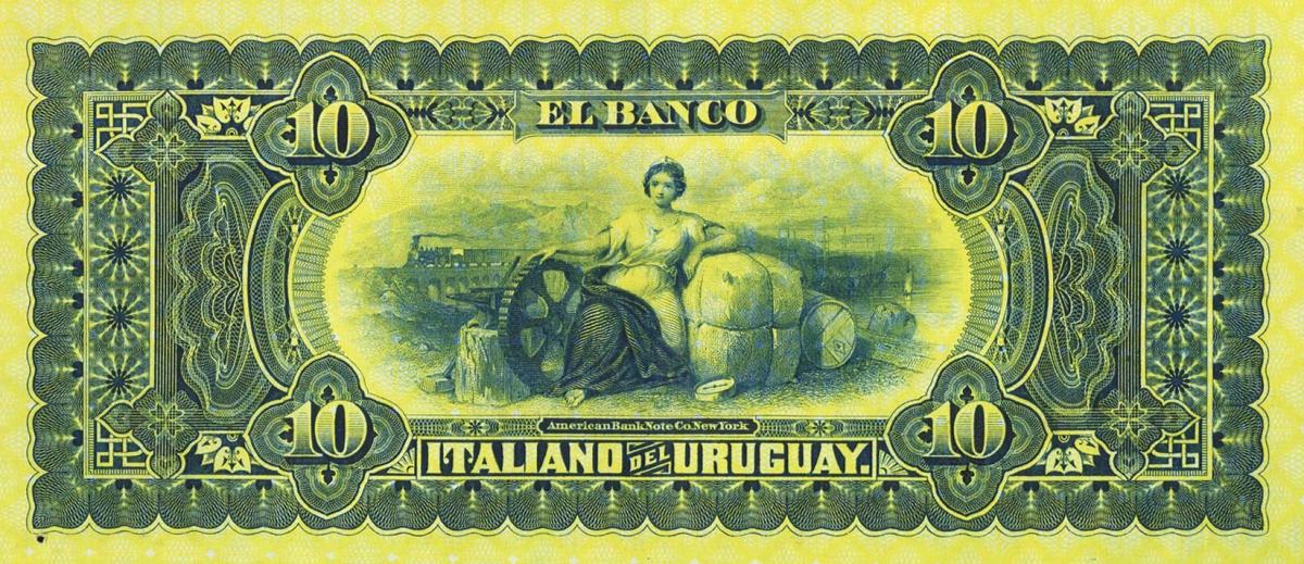 Back of Uruguay pS212r: 10 Pesos from 1887