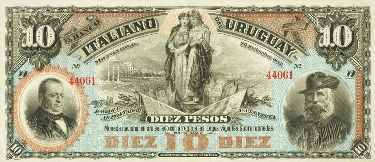 Front of Uruguay pS212r: 10 Pesos from 1887