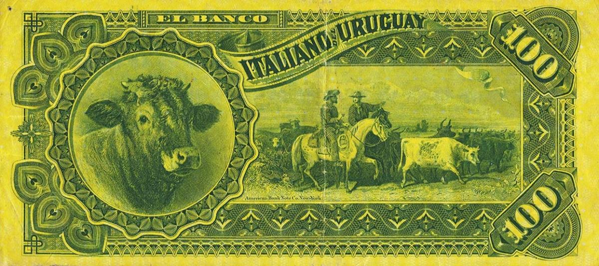 Back of Uruguay pS215: 100 Pesos from 1887