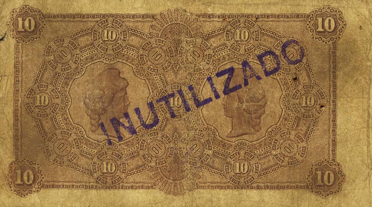 Back of Uruguay pS242a: 10 Pesos from 1883