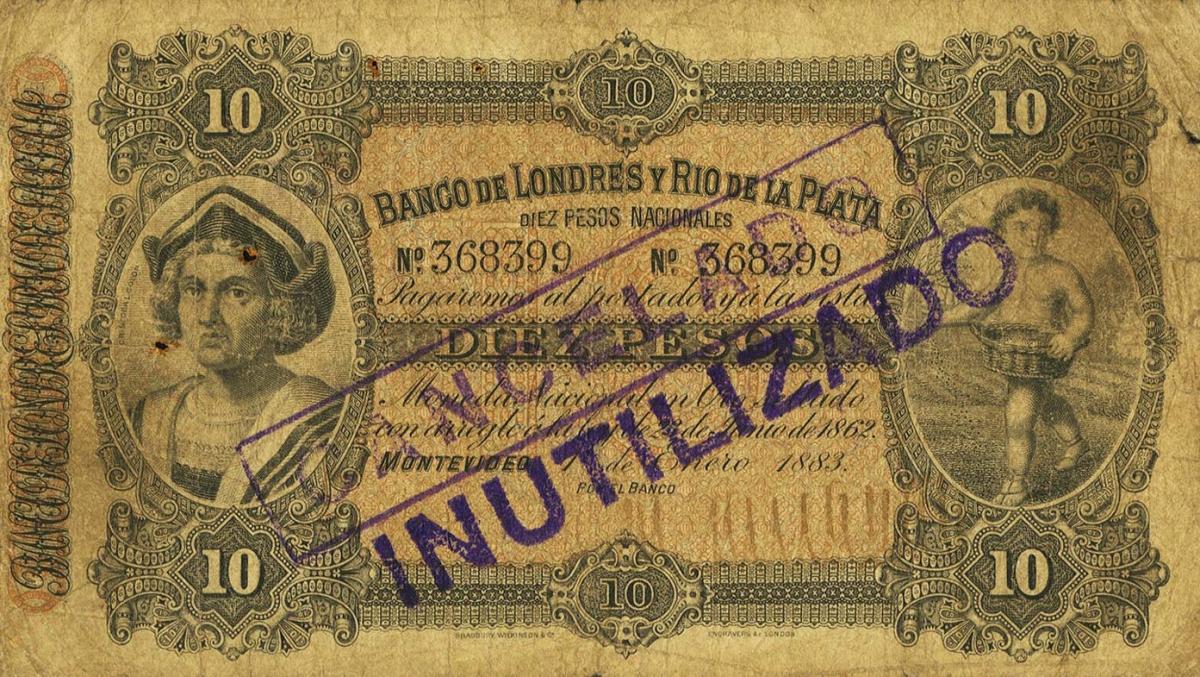 Front of Uruguay pS242a: 10 Pesos from 1883