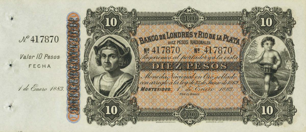 Front of Uruguay pS242r: 10 Pesos from 1883