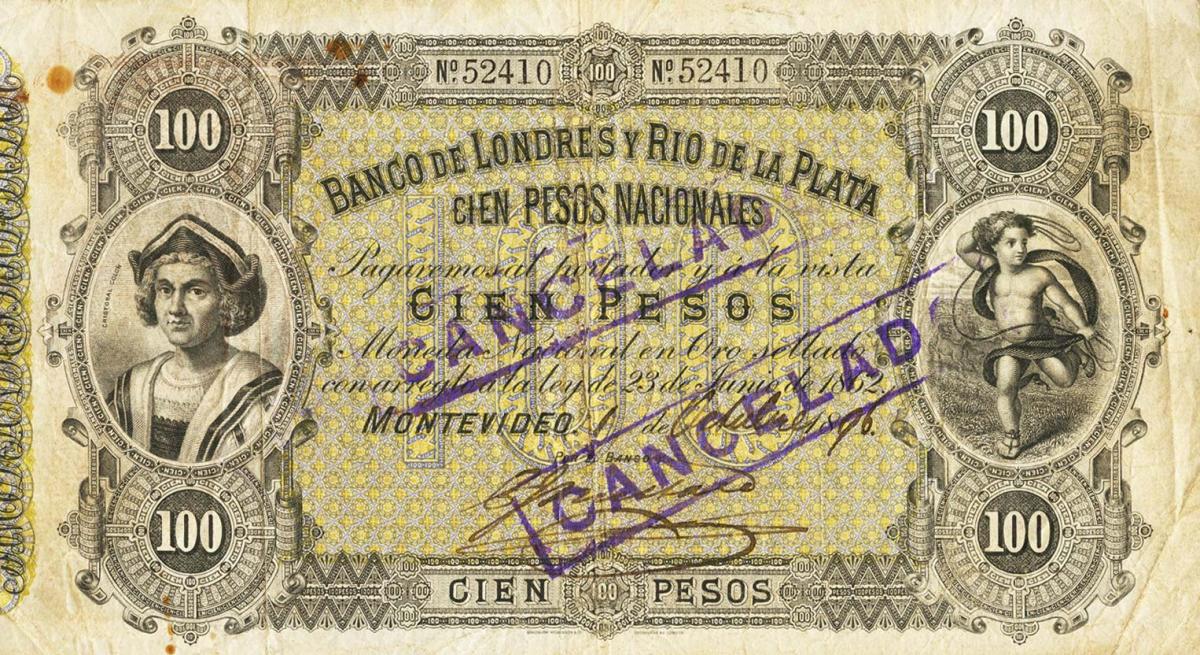 Front of Uruguay pS245a: 100 Pesos from 1883