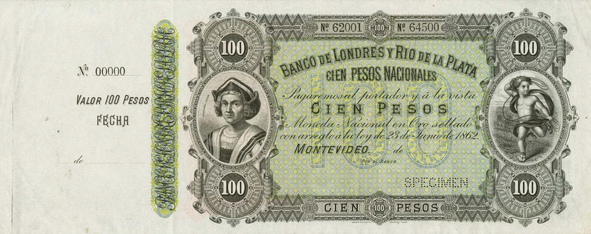 Front of Uruguay pS245s: 100 Pesos from 1883