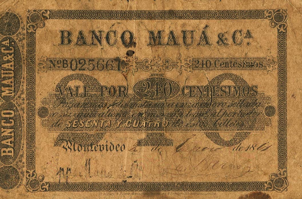 Front of Uruguay pS255: 240 Centesimos from 1861