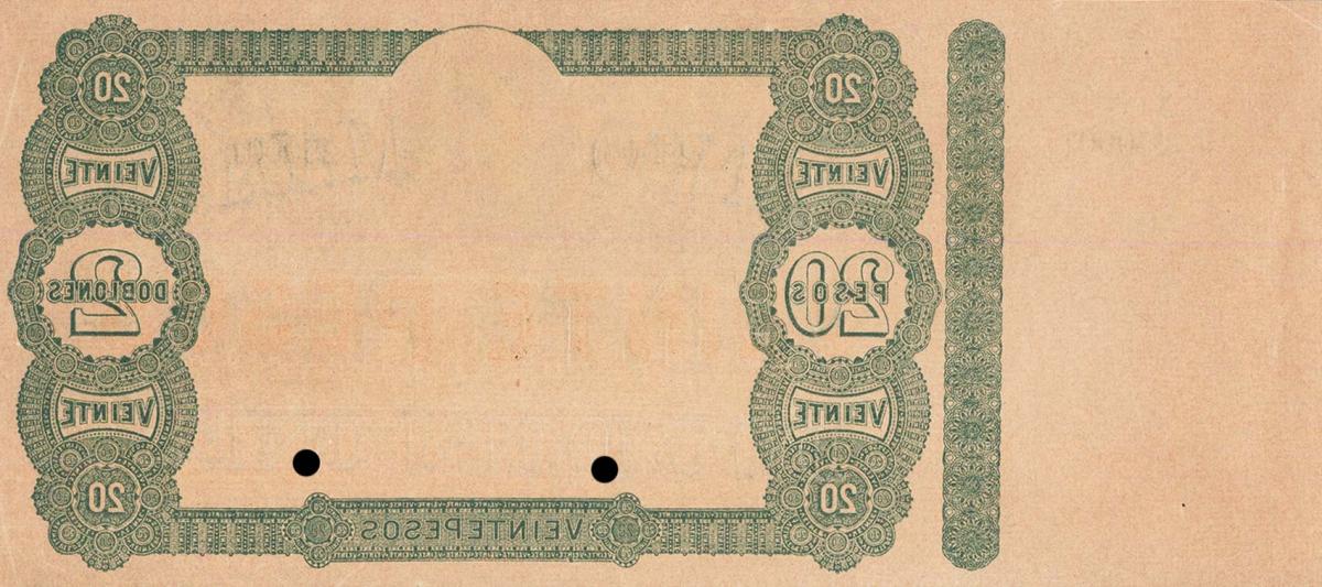 Back of Uruguay pS292r: 20 Pesos from 1871