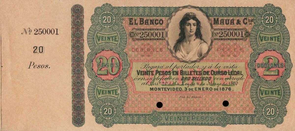 Front of Uruguay pS292r: 20 Pesos from 1871