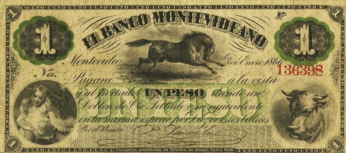 Front of Uruguay pS353: 1 Peso from 1866