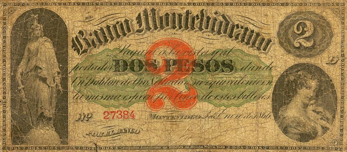 Front of Uruguay pS354: 2 Pesos from 1866