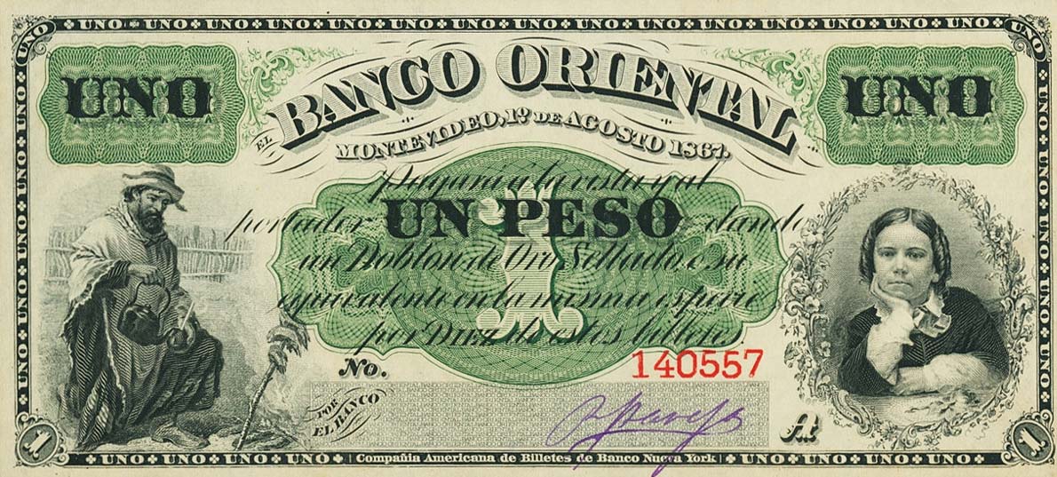 Front of Uruguay pS383a: 1 Peso from 1867