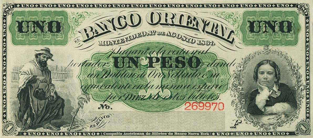 Front of Uruguay pS383r: 1 Peso from 1867