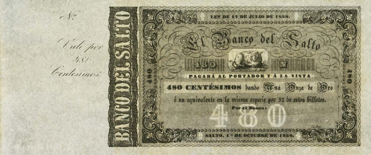 Front of Uruguay pS403: 480 Centesimos from 1858