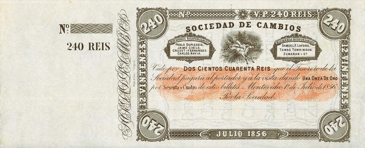 Front of Uruguay pS439r: 240 Reis from 1856