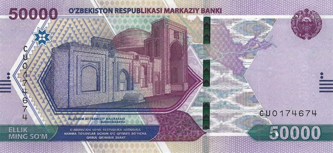 Front of Uzbekistan p91: 50000 Sum from 2021