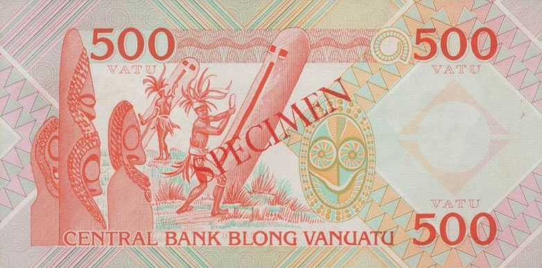 Back of Vanuatu p2s: 500 Vatu from 1982