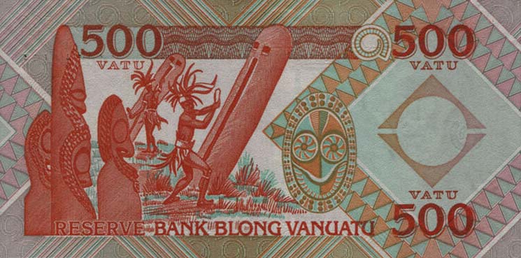 Back of Vanuatu p5c: 500 Vatu from 1993