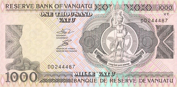 Front of Vanuatu p6a: 1000 Vatu from 1993