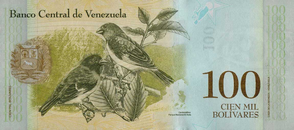 Back of Venezuela p100a: 100000 Bolivar from 2017