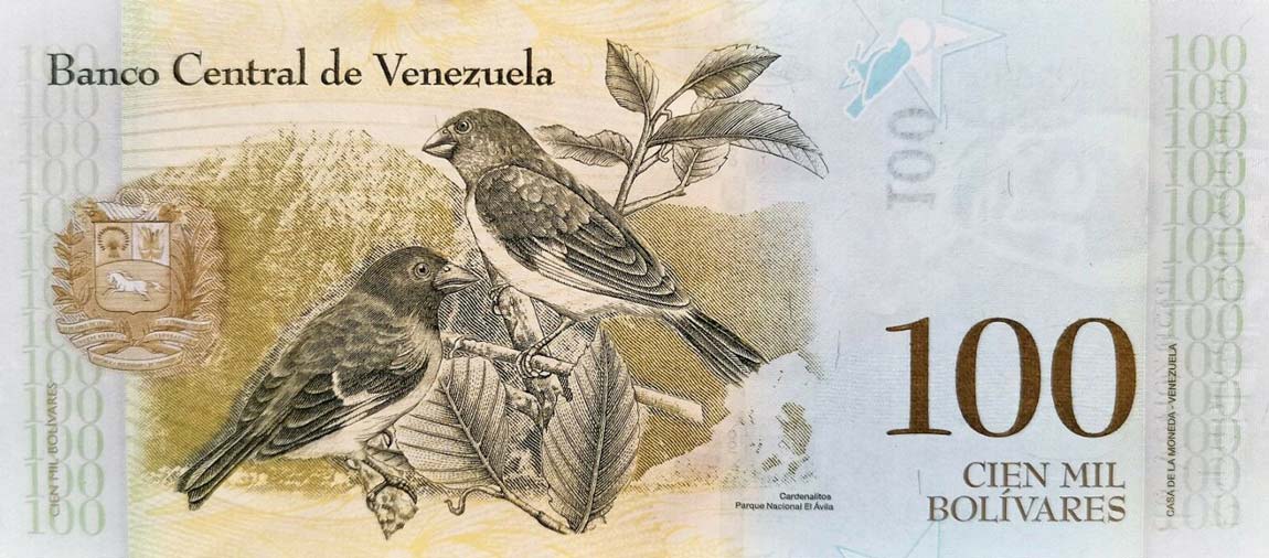 Back of Venezuela p100s: 100000 Bolivar from 2017