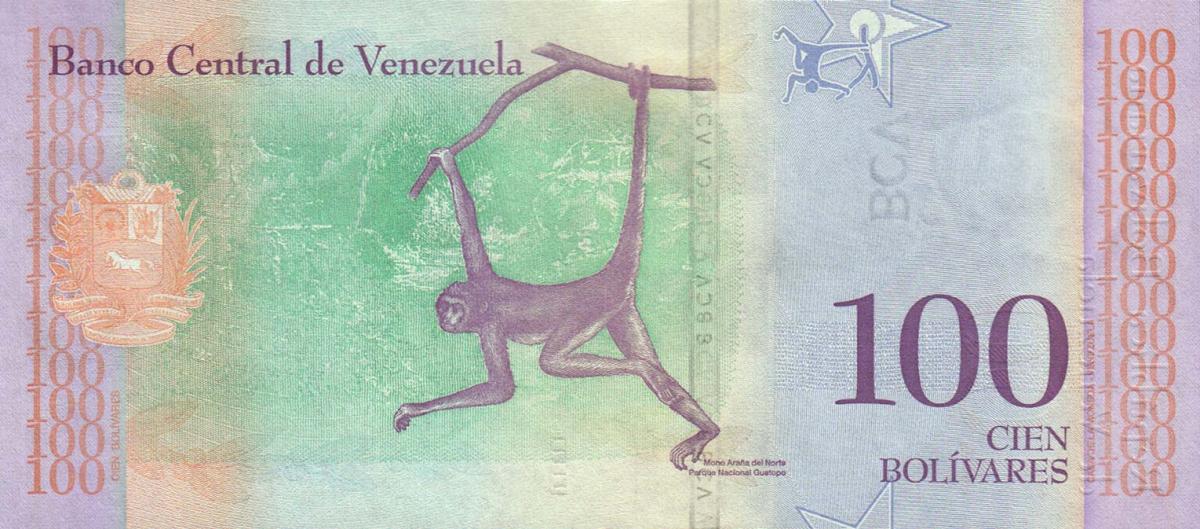 Back of Venezuela p106c: 100 Bolivar from 2018