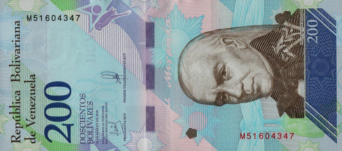 Front of Venezuela p107a: 200 Bolivar from 2018