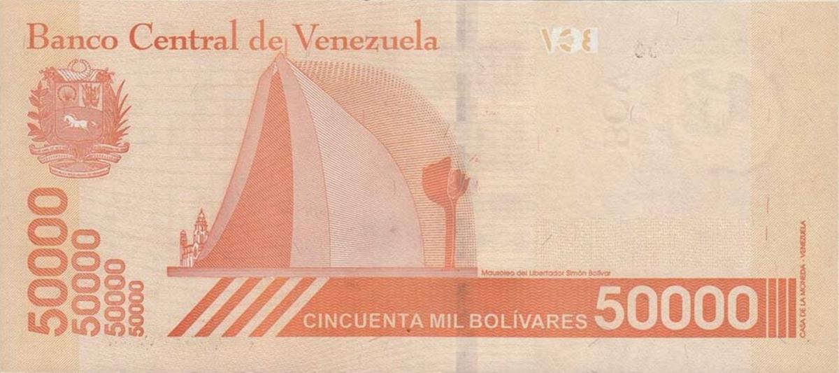 Back of Venezuela p111s: 50000 Bolivar from 2019