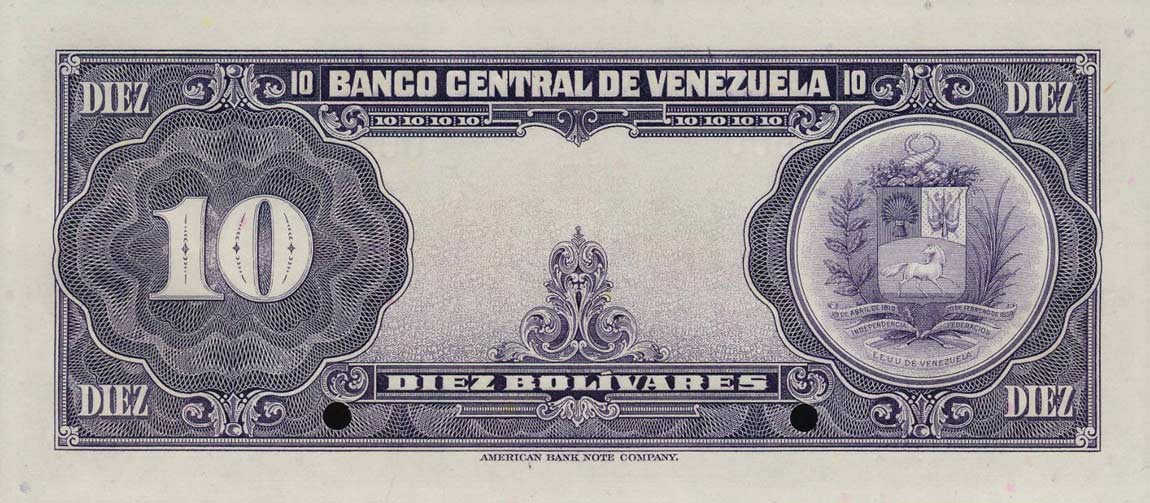 Back of Venezuela p31s: 10 Bolivares from 1945