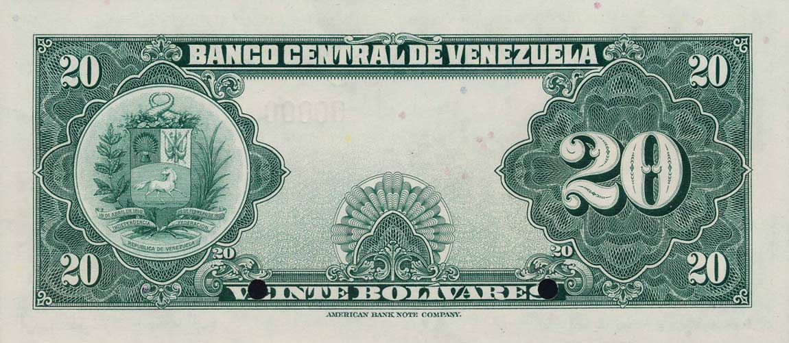 Back of Venezuela p32s: 20 Bolivares from 1941