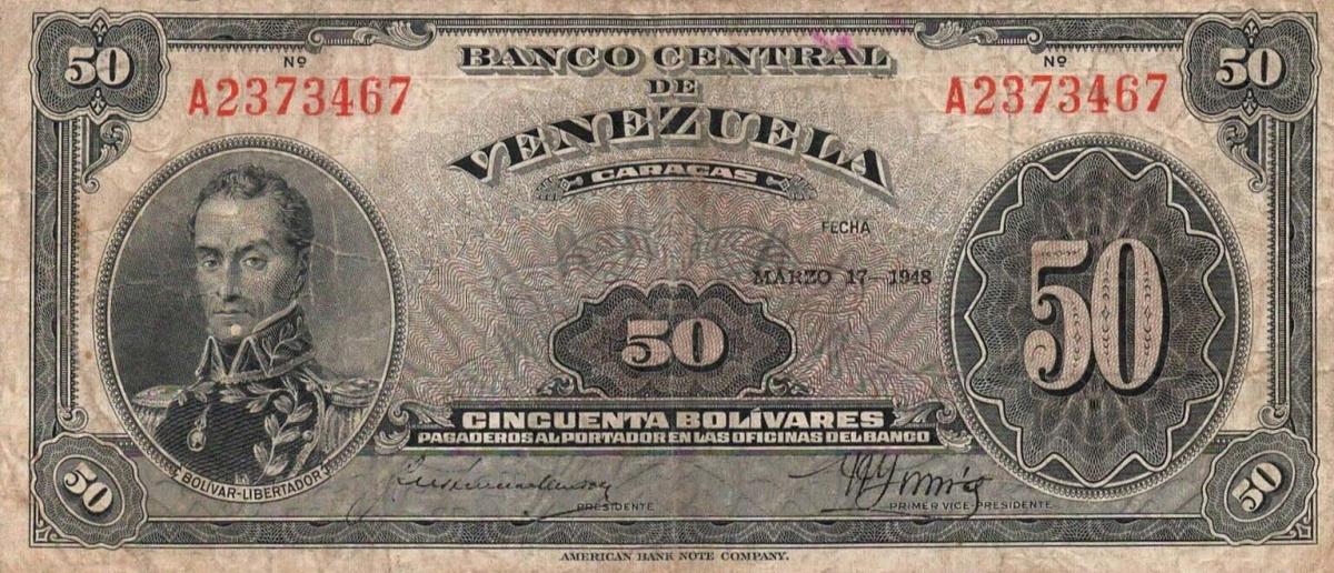 Front of Venezuela p33a: 50 Bolivares from 1940