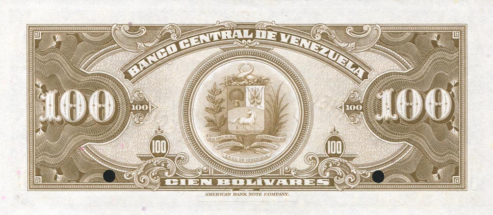 Back of Venezuela p34s: 100 Bolivares from 1940