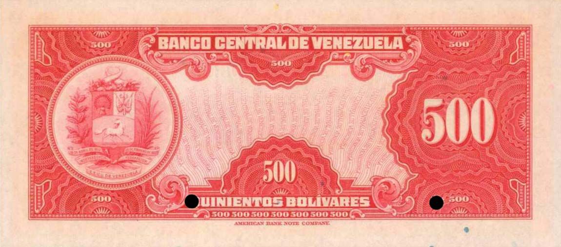 Back of Venezuela p36s: 500 Bolivares from 1943