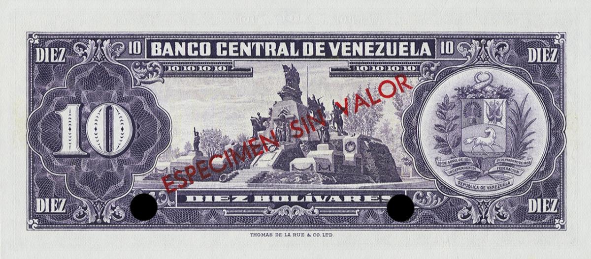 Back of Venezuela p38s: 10 Bolivares from 1952