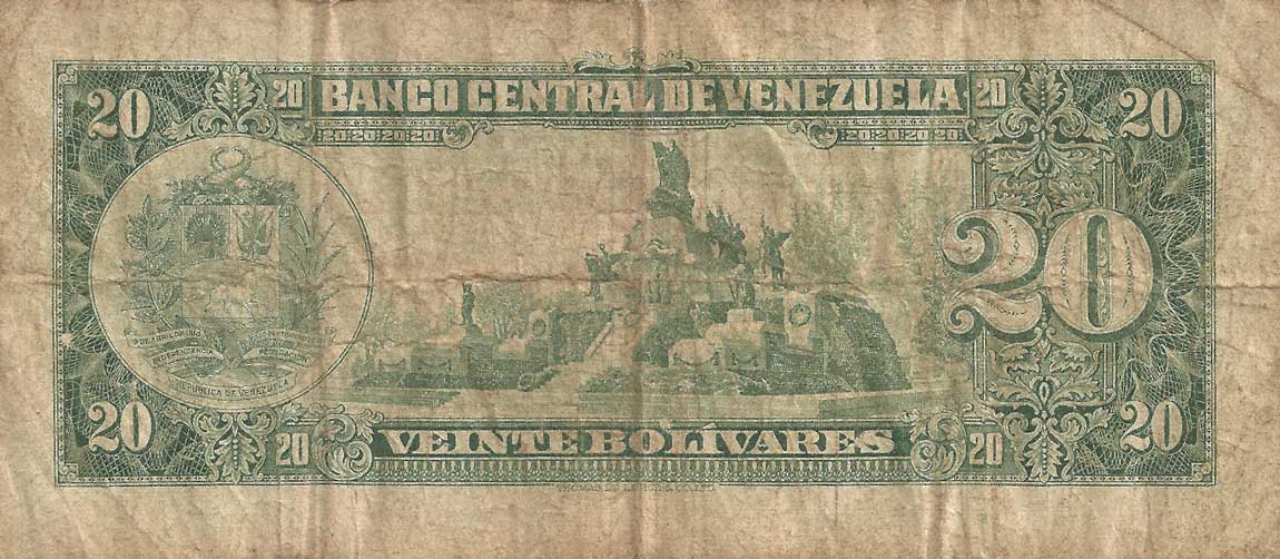 Back of Venezuela p43a: 20 Bolivares from 1960