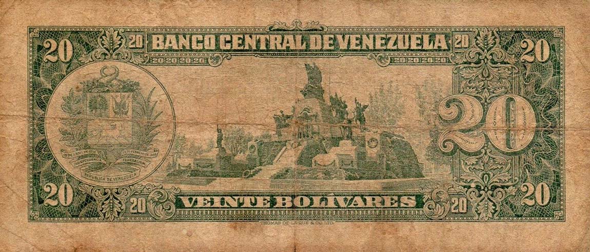 Back of Venezuela p43b: 20 Bolivares from 1961