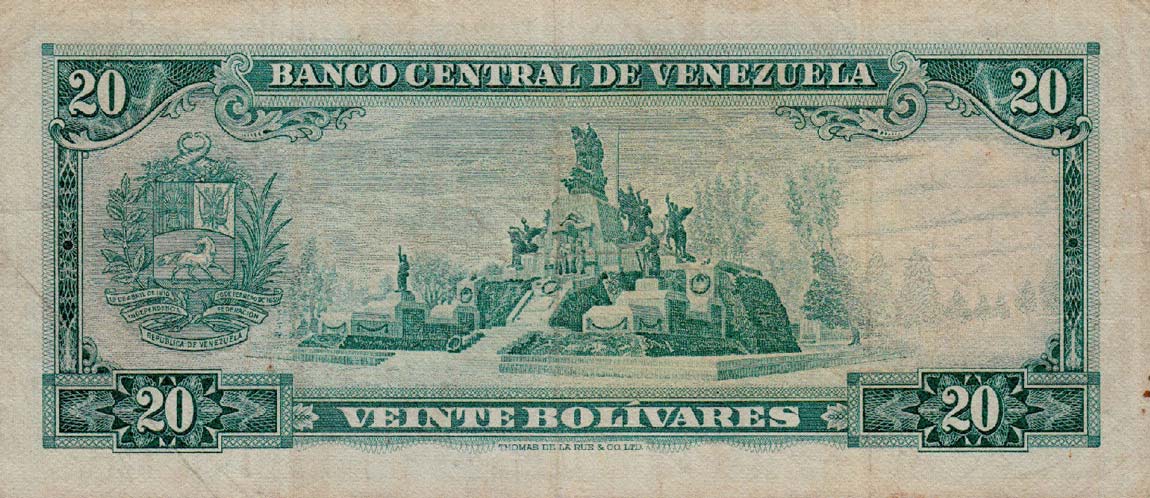 Back of Venezuela p46b: 20 Bolivares from 1968