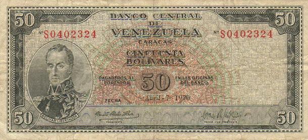 Front of Venezuela p47a: 50 Bolivares from 1964