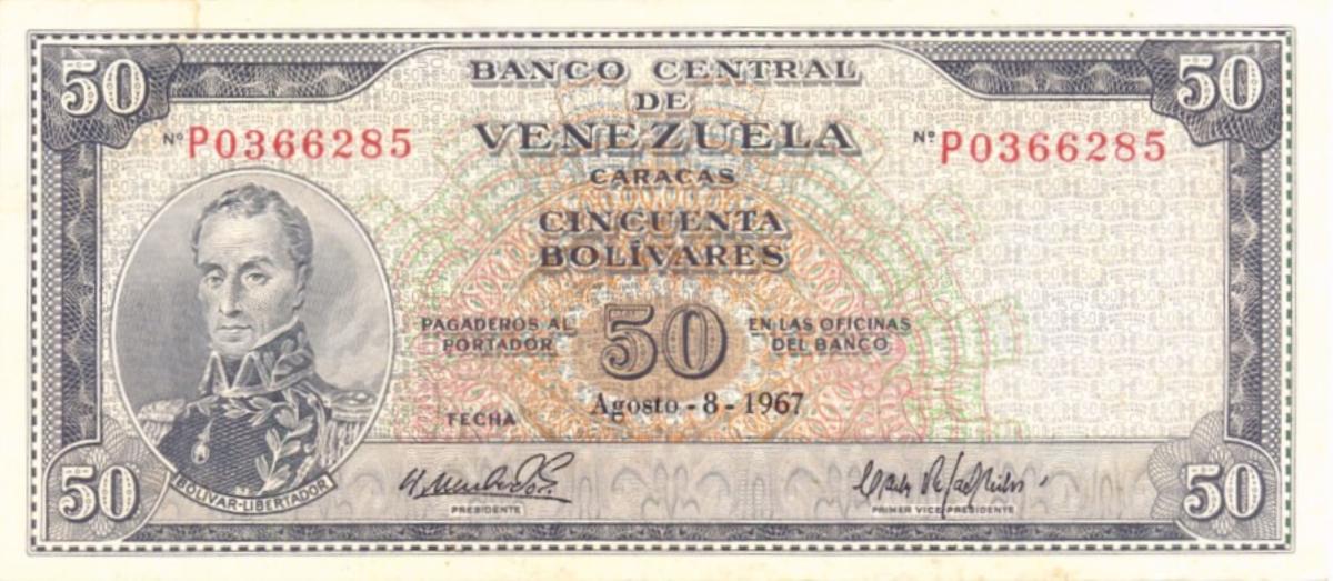 Front of Venezuela p47d: 50 Bolivares from 1967