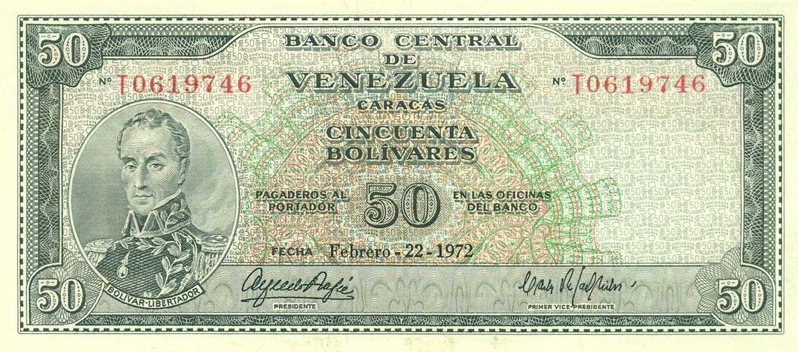 Front of Venezuela p47g: 50 Bolivares from 1972