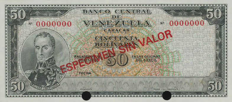 Front of Venezuela p47s: 50 Bolivares from 1964