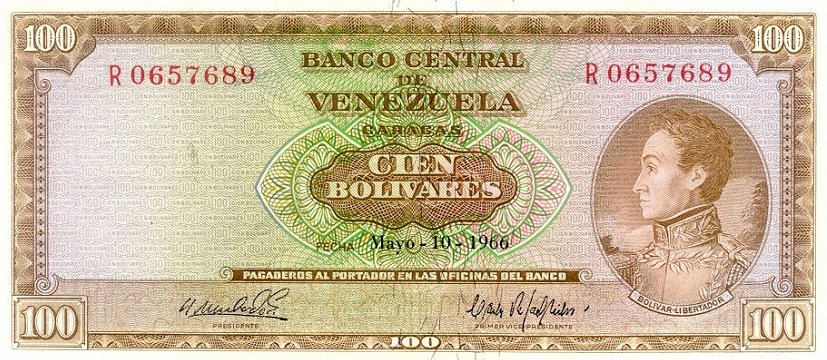 Front of Venezuela p48d: 100 Bolivares from 1966