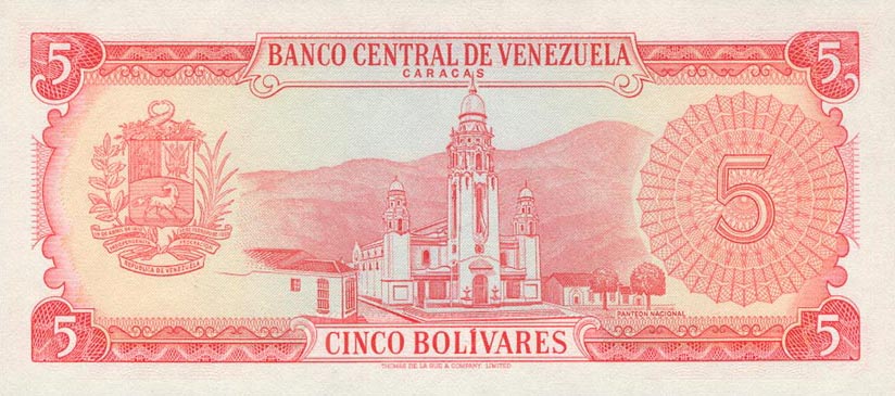 Back of Venezuela p50h: 5 Bolivares from 1974