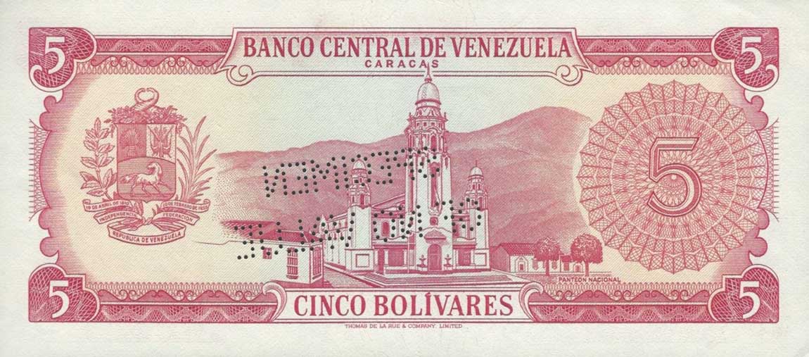 Back of Venezuela p50s: 5 Bolivares from 1968